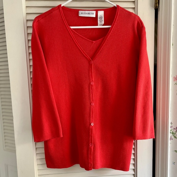 Elisabeth for Liz Claiborne Coral Cotton-Blend Sweater Set EUC - Picture 1 of 7